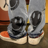 Printed Smiley Straight Leg Jeans
