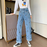 Micky Mouse Embroidered High Waisted Jeans