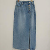 High Waisted Vintage  Split Denim Midi Skirt
