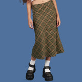 High Waisted Plaid Midi Skirt