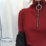 Knitted Zip Up Turtleneck Sweater