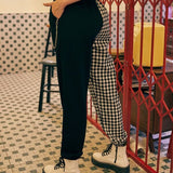 High Waisted Gingham Split Trousers