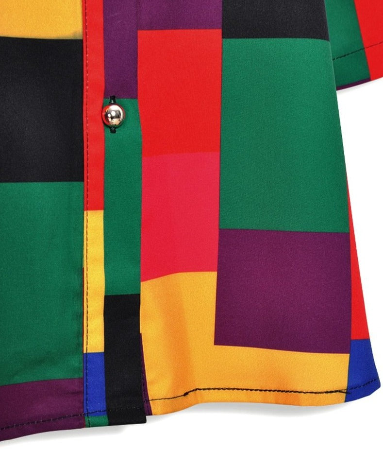 Color Block Button Up Short Sleeve – White Market
