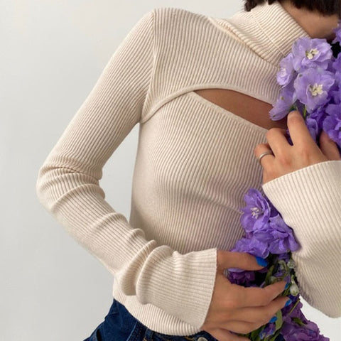 Knitted Ribbed Turtleneck Top