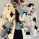 Turn Down Collar Speckled Fur Coat