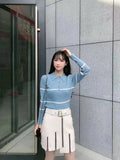Ribbed Collared Knitted Blouse