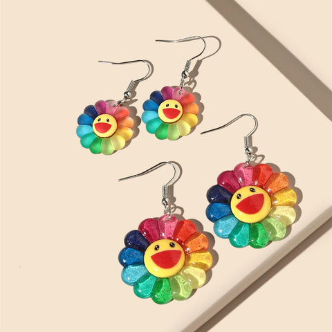 Smiley Rainbow Flower Earring