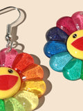 Smiley Rainbow Flower Earring