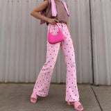Pink Hearts Bell Bottom Trousers