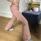Pink Checkerboard High Waisted Jeans