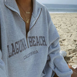 Laguna Brach Embroidered Zip Up Sweater
