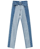 Two Tone Patchwork High Waisted Denim