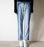Two Tone Patchwork High Waisted Denim