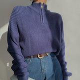 Ribbed Zip Up Knitted Sweater