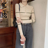 Ribbed Collared Knitted Blouse