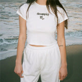 Zodiac Sign Fitted Cropped Ribbed Y2K Tee