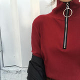 Zip-Up Knitted Turtleneck Sweater