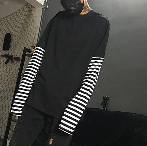 Striped Layered Tee With Extended Sleeves