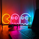 Pac Man Chasing Ghosts Neon Light