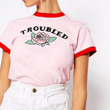 "Troubled" Rose Tee
