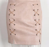 Lace Up Suede Pencil Skirt