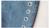 Mid Waisted Slim Straight Denim With Metal Rivets For Lace