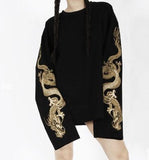 Dragon Embroidered Extended Sleeve Top