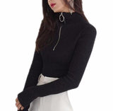 Zip-Up Knitted Turtleneck Sweater