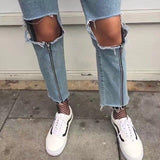 Cut Knee Zip Jeans