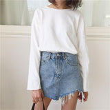 Asymmetrical Distressed Jean Skirt