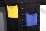 Asymmetrical Yellow And Blue Button Up Shirt Dress