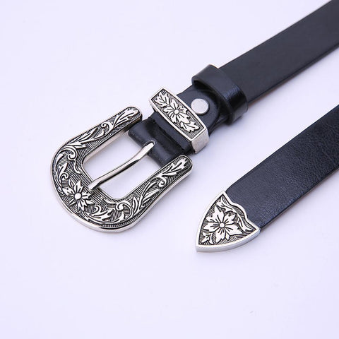 Carved Steel Buckle Leather Belt