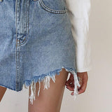 Asymmetrical Distressed Jean Skirt