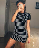 Striped Fitted Mini Shirt Dress