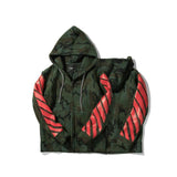 Camo Hoodie With Caution Striped Sleeves