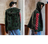 Camo Hoodie With Caution Striped Sleeves