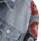 Embroidered Floral Cropped Denim Jacket