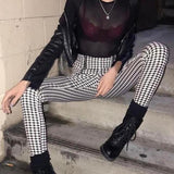 High Waisted Black And White Plaid Trousers