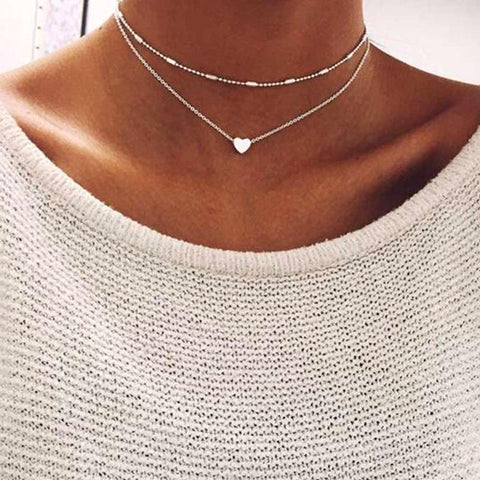 Gold Plated Heart Necklace & Choker (2 Pc Set)