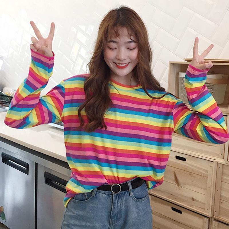 Rainbow Gradient Long Sleeve Shirt – White Market