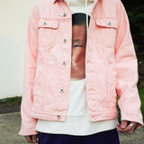 Pastel Pink Denim Jacket With Zip Up Sleeves