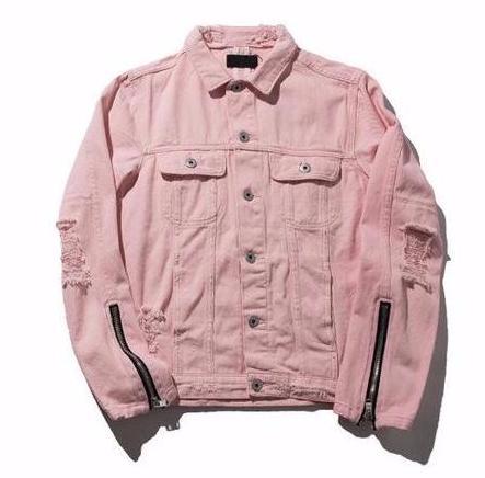 Pastel Pink Denim Jacket With Zip Up Sleeves