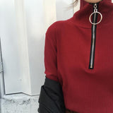 Zip Up Knitted Turtleneck Sweater