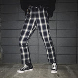 Vintage Plaid Casual Trousers With Metal Buckle