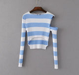 Cut Shoulder Knitted Striped Top