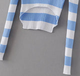Cut Shoulder Knitted Striped Top