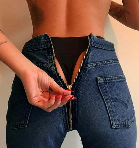 Back Zipper Jeans
