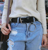 Leather Grunge Belts With Steel Ring