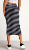Slim Pencil Mid-Calf Striped Skirt