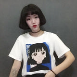 Black Haired Girl White Cotton T-shirt